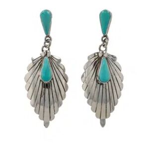 Vintage Petit Point Navajo Sterling Silver Turquoise Earrings